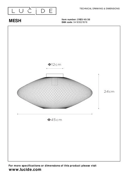 Lucide MESH - Deckenleuchte - Ø 45 cm - 1xE27 - Schwarz - technisch